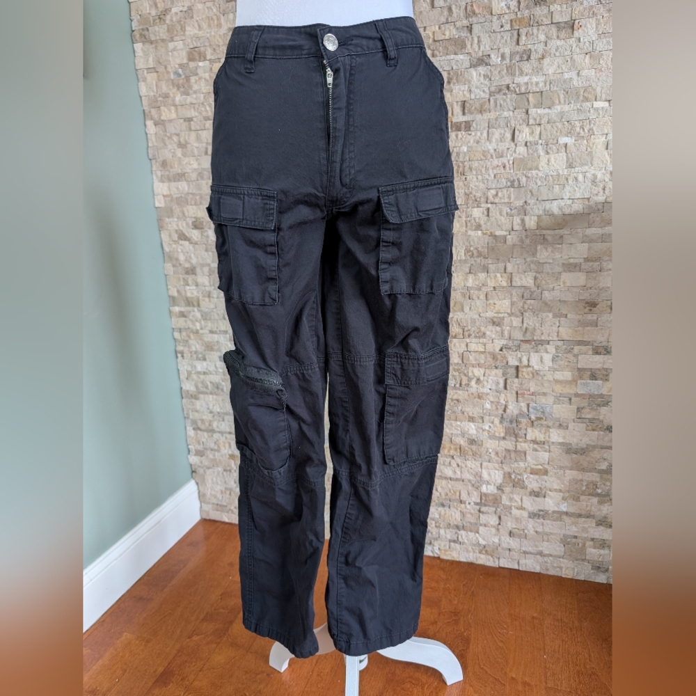 Black Cargo Pants Y2K Streetwear Utility Model Off Duty Cotton Techwear Grunge S